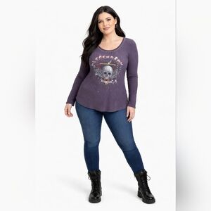 TORRID M/L gray graphic studded neck skull waffle tunic NWT